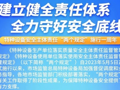 建立健全責(zé)任體系全力守好安全底線 特種設(shè)備安全主體責(zé)任“兩個規(guī)定”施行一周年