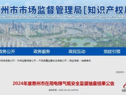 廣東惠州全市抽查在用電梯1,177臺(tái)，不合格數(shù)量達(dá)268臺(tái)，不合格率為?22.77%?