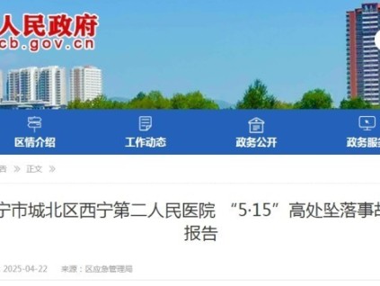 西寧市第二人民醫(yī)院"5·15"高處墜落事故導致的兩人重傷（附調查報告）