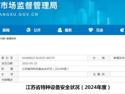 江蘇省2024年特種設(shè)備安全狀況通報(bào)顯示電梯總量達(dá)108.94萬(wàn)臺(tái)，較上年增長(zhǎng)7.5%